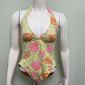 Lilly Pulitzer Sunrise Sandbar one piece yellow halter swimsuit